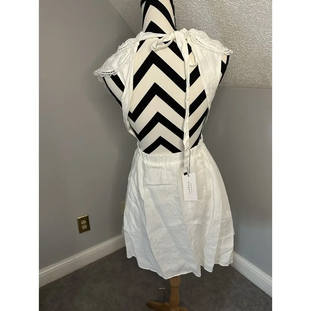 NWT Anthropologie We Are Sundays Aurora Linen Mini Dress White Ruffle Backless - Picture 9 of 12